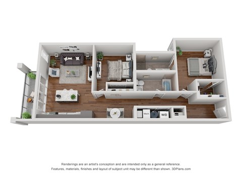 Floor plan for 2 beds, 2 baths, 1088 sqft